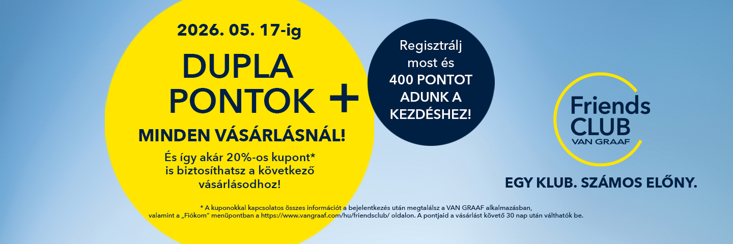Dupla pontok minden vásárlásnál 2026. május 17-ig, plusz regisztrációkor 400 pont.